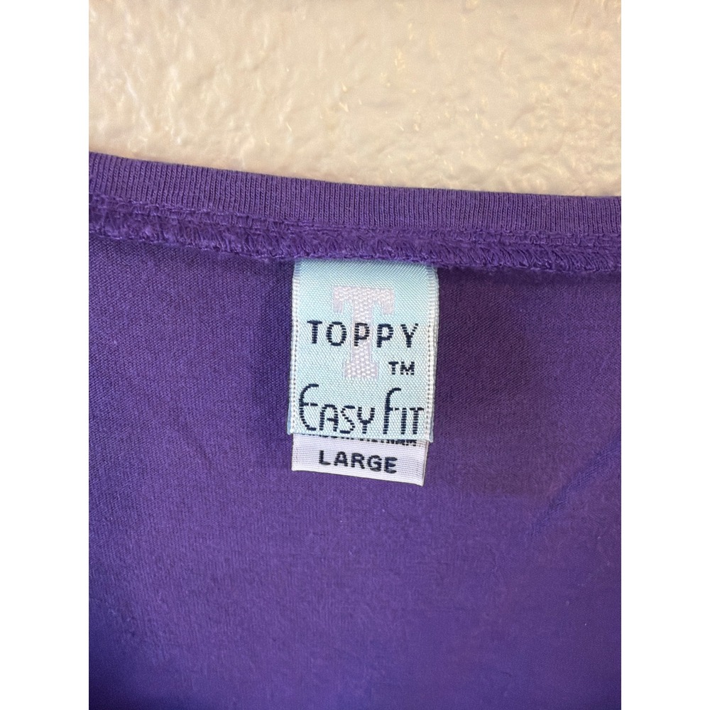Toppy V-Neck T-Shirt Women Lg Purple Maui Rhinestone Hibiscus Floral Vtg - Picture 4 of 8